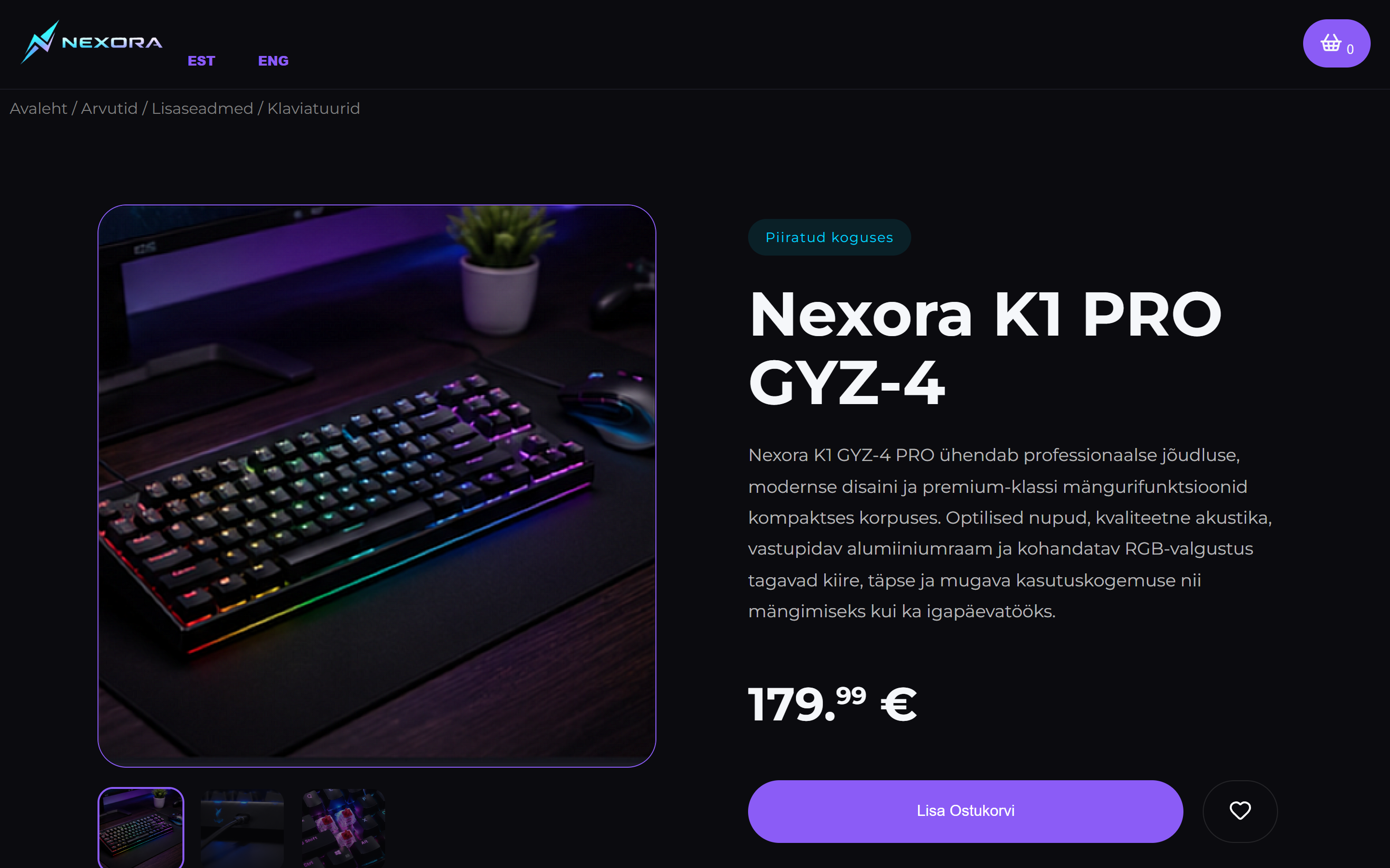 Nexora tootelehe veebidisain
